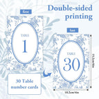 FYSUIMU Wedding Table Numbers 1-30 Chinoiserie Flower Number Place Cards 4 x 6 Inch Blue Floral Table Number Labels for Birthday Bridal Baby Shower Reception Party