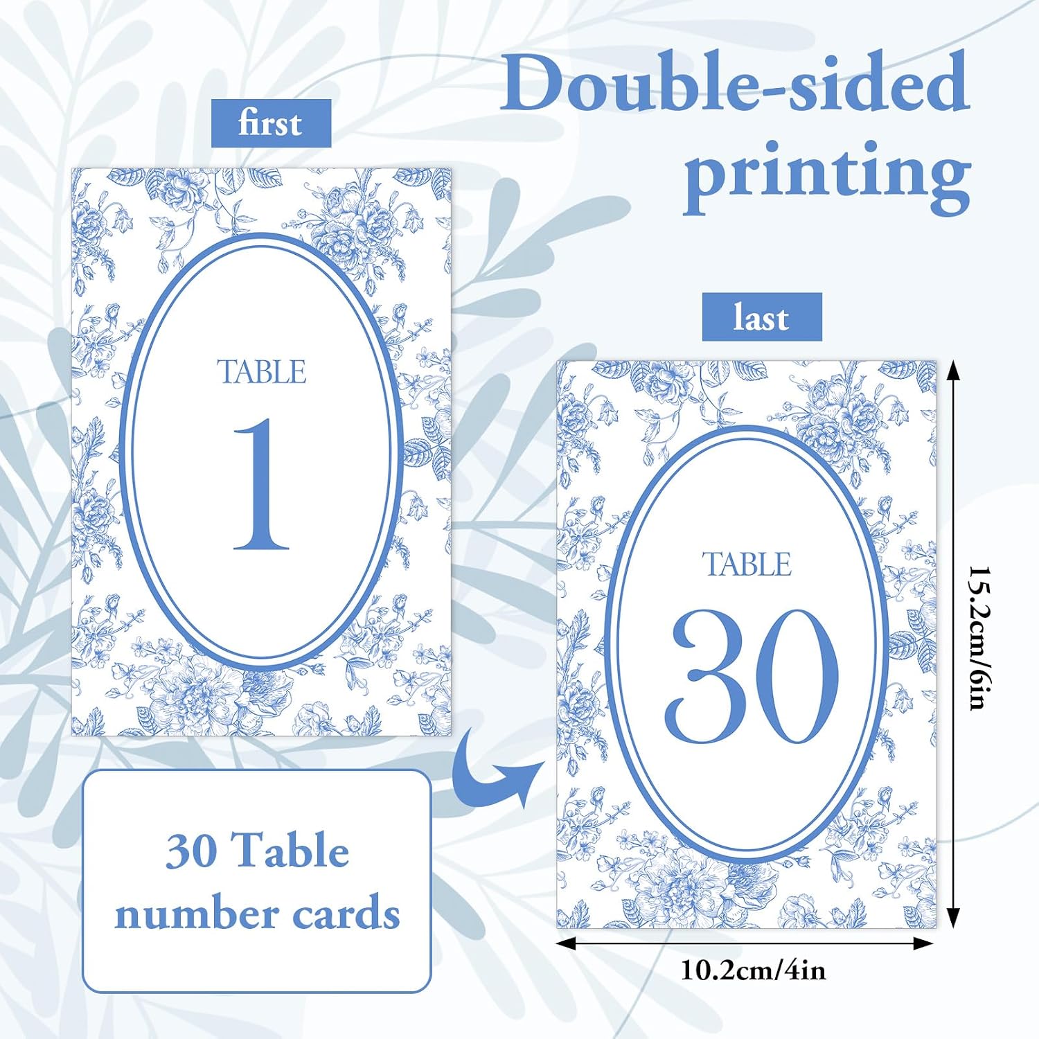 FYSUIMU Wedding Table Numbers 1-30 Chinoiserie Flower Number Place Cards 4 x 6 Inch Blue Floral Table Number Labels for Birthday Bridal Baby Shower Reception Party
