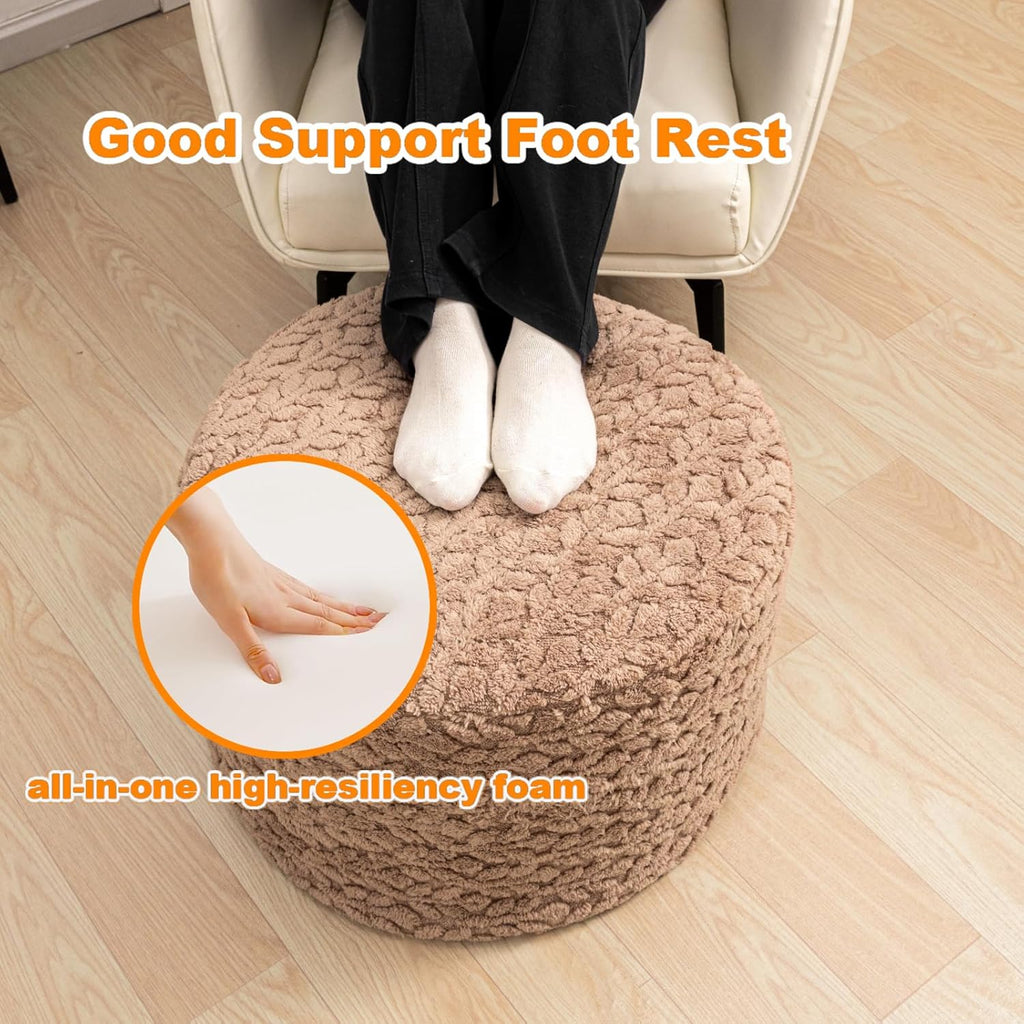 Poofieotto Pouf Ottoman Footstool 20x14In Couch Ottoman Footrest Caramel | All-in-one Foam Floor Pouf,Ottoman Coffee Table,Footstool Ottoman Boho Poof Home Decor Beanbag Chairs for Living Room Bedroom