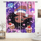 Black Girl Curtains, Cute Cartoon Window Drapes with Space Butterflies and Cupcakes, Room Darkening Privacy Treatments for Kids Nursery Bedroom31.5 W x 72" L (Pack of 2)