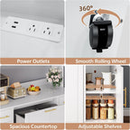 Hutch Cabinet with Storage, 65" Tall Kitchen Pantry with Power Outlet, Double Pull Out Trash Can Cabinet, Kitchen Hutch with Countertop and Drawers, Modern Pantries for Home, White