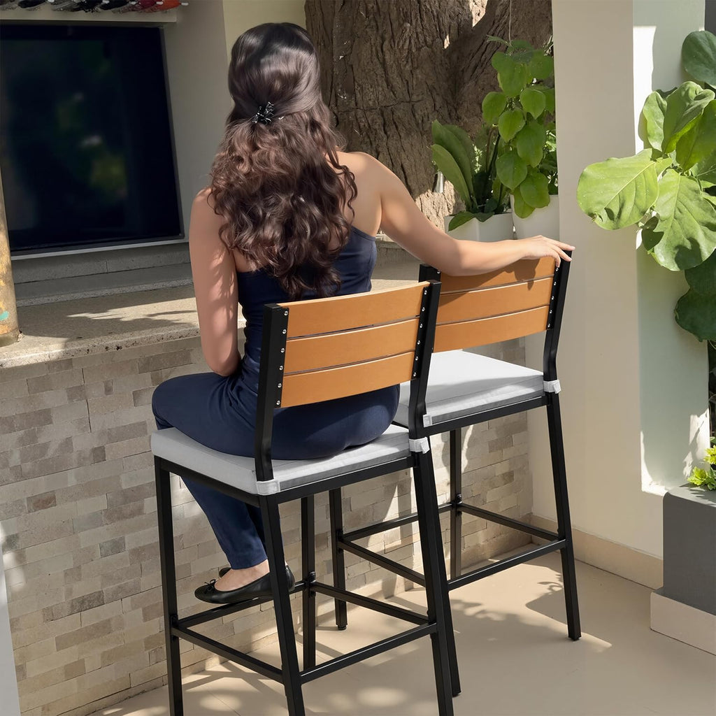 Crestlive Products Outdoor Bar Stools Set of 2, Patio Counter Height Barstools with Cushions, Tall Chairs with Back and Footrest for Deck, Lawn, Garden, Backyard, Poolside, Or Indoor Use