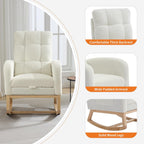 IDEALHOUSE Nursery Rocking Recliner Chair with Footrest, Teddy Upholstered Mid-Century Glider Rocker with High Back, Side Pocket & Sturdy Wood Legs for Living Room, Bedroom, Nursing Room, Teddy Beige