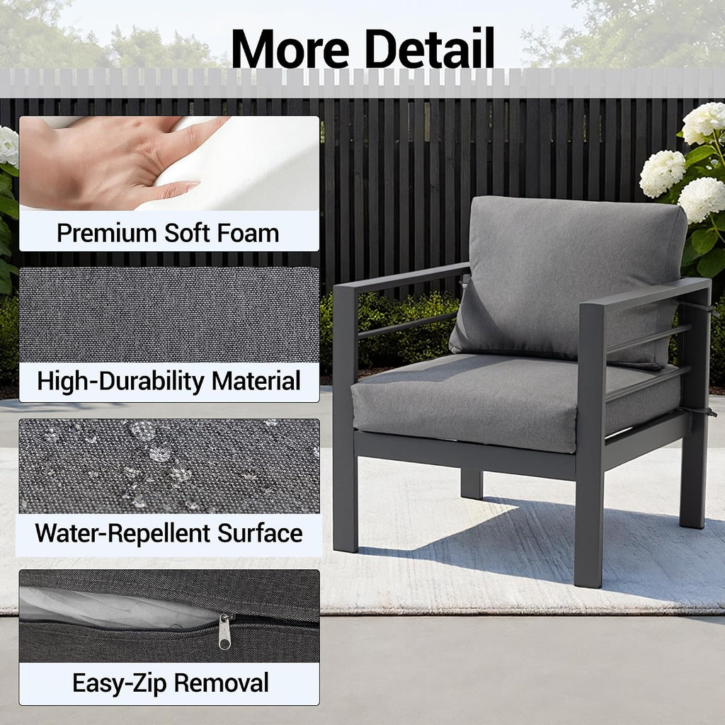Modern Outdoor Patio Armchair Set of 2, Heavy Duty Metal Frame with Wide Armrests, Thick Waterproof Removable Cushions, 330lbs Capacity for Garden Backyard Porch, Grey