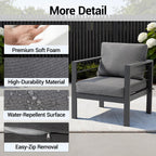 Modern Outdoor Patio Armchair Set of 2, Heavy Duty Metal Frame with Wide Armrests, Thick Waterproof Removable Cushions, 330lbs Capacity for Garden Backyard Porch, Grey