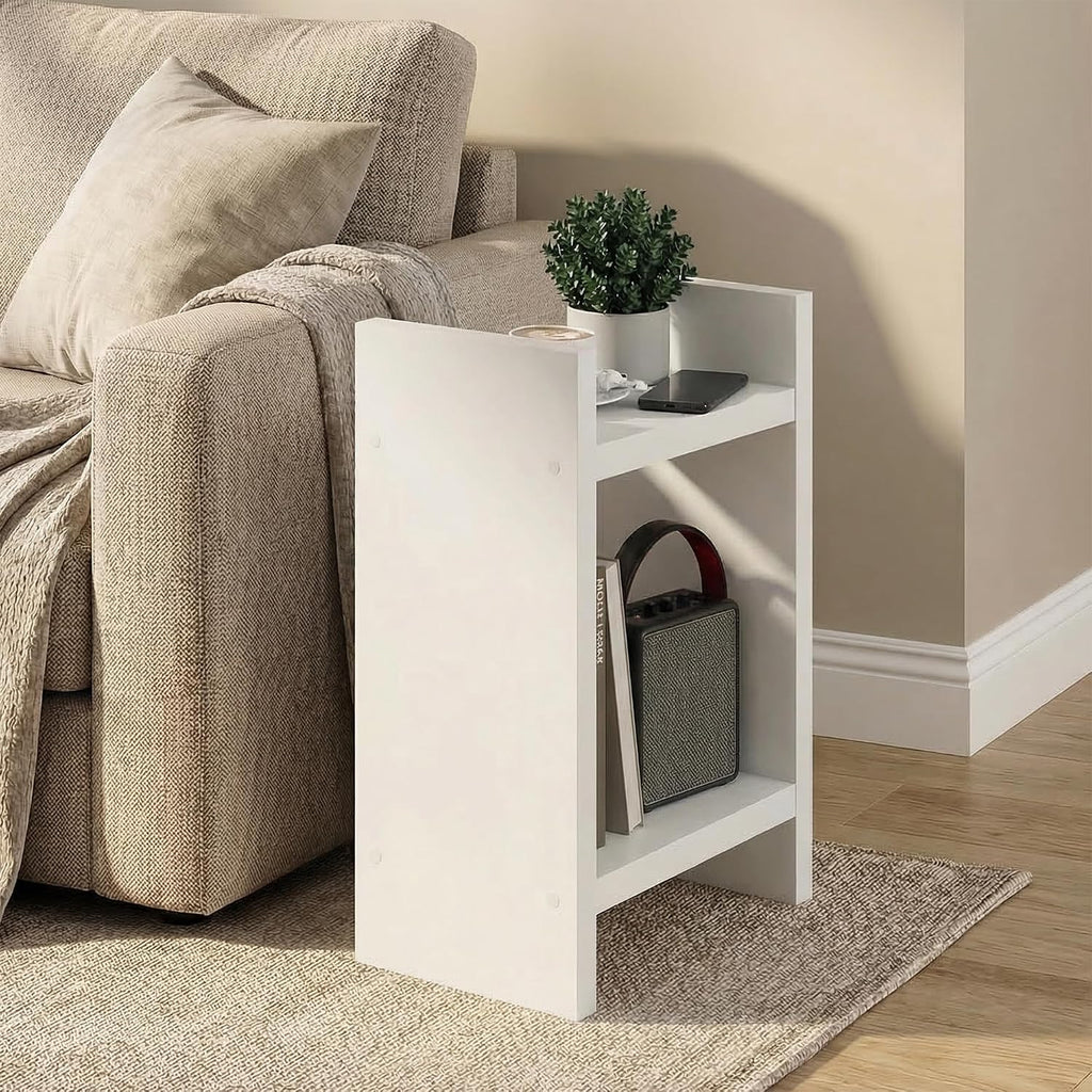 Furinno Viola Side Table, 2-Tier Modern End Table with Open Shelf, 1.2-Inch Extra Thick Frame Night Stand, Open Back Bedside Table, Easy Assembly, for Living Room, Bedroom, White