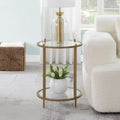 Convenience Concepts Royal Crest Glass Round End Table 18" - 2 Tier Modern, Contemporary Side Accent with Storage Shelf for Glam Living or Family Room, Bronze Gold