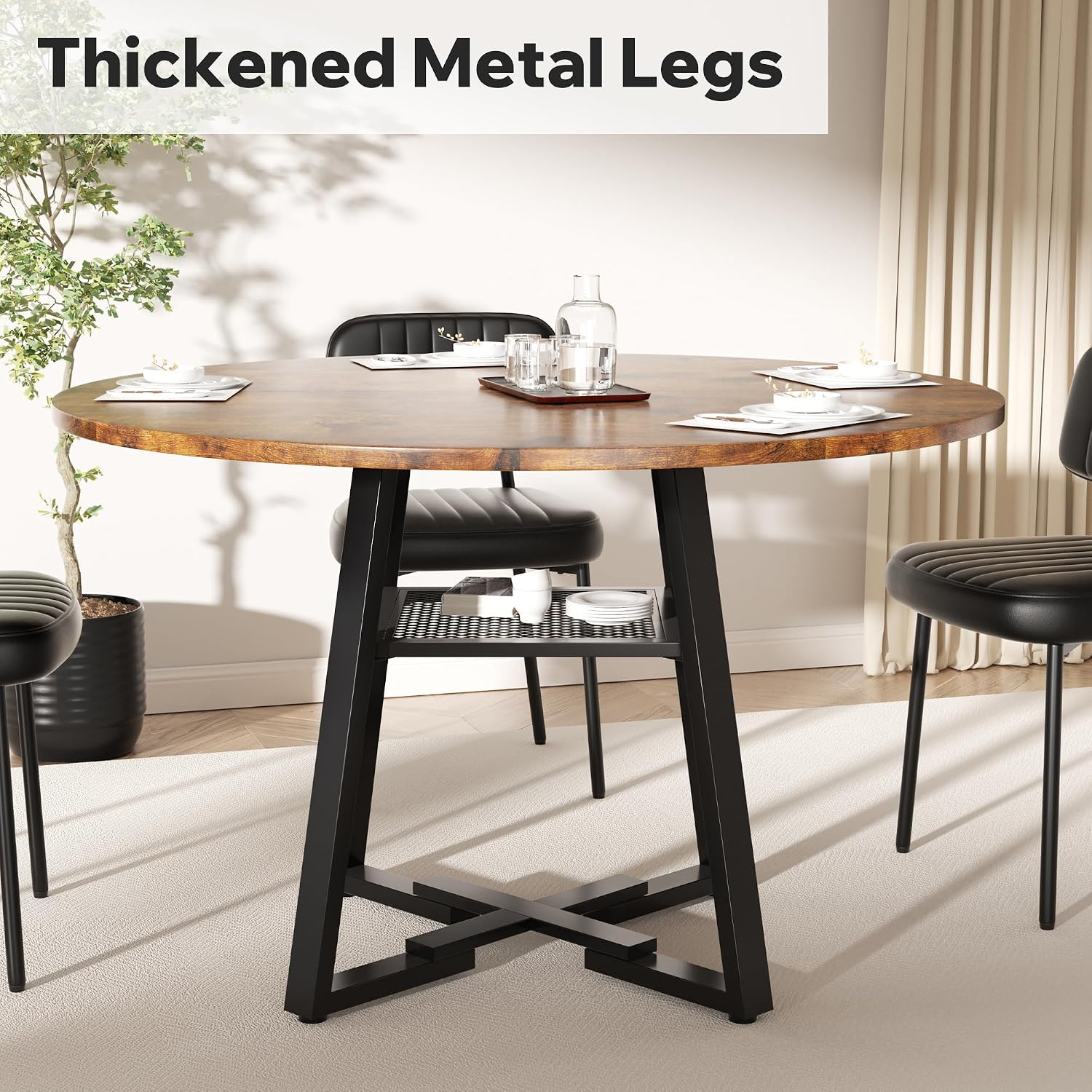 47 Inch Round Dining Table for 4-6 People,Modern Circle Dining Room Table Kitchen Table with Metal Legs for Dining Room,Kitchen,Vintage(Table Only)