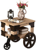 Vintiquewise Farmhouse Wagon-Style End Table with Storage Shelf & Rolling Wheels Vintage Wood Accent Table for Living Room Bedroom or Entryway Compact Decorative Multi-Functional & Stylish Display
