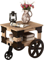 Vintiquewise Farmhouse Wagon-Style End Table with Storage Shelf & Rolling Wheels Vintage Wood Accent Table for Living Room Bedroom or Entryway Compact Decorative Multi-Functional & Stylish Display