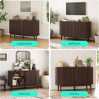LINSY Home 55" Sideboard Buffet Cabinet,Tambour Sliding Doors & Drawer | Vintage Walnut Fluted Coffee Bar Cabinet with Storage, Mid Century Modern Wood Storage Buffet Table for Kitchen, Living Room