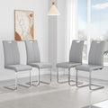 yeag Modern Dining Chairs Set of 4, High Back Kitchen and Kitchen Room Chairs with Silver Metal Chrome Legs and Upholstered PU Faux Leather Seat, Accent Side Chair for Home,Living Room, Gray