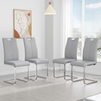 yeag Modern Dining Chairs Set of 4, High Back Kitchen and Kitchen Room Chairs with Silver Metal Chrome Legs and Upholstered PU Faux Leather Seat, Accent Side Chair for Home,Living Room, Gray