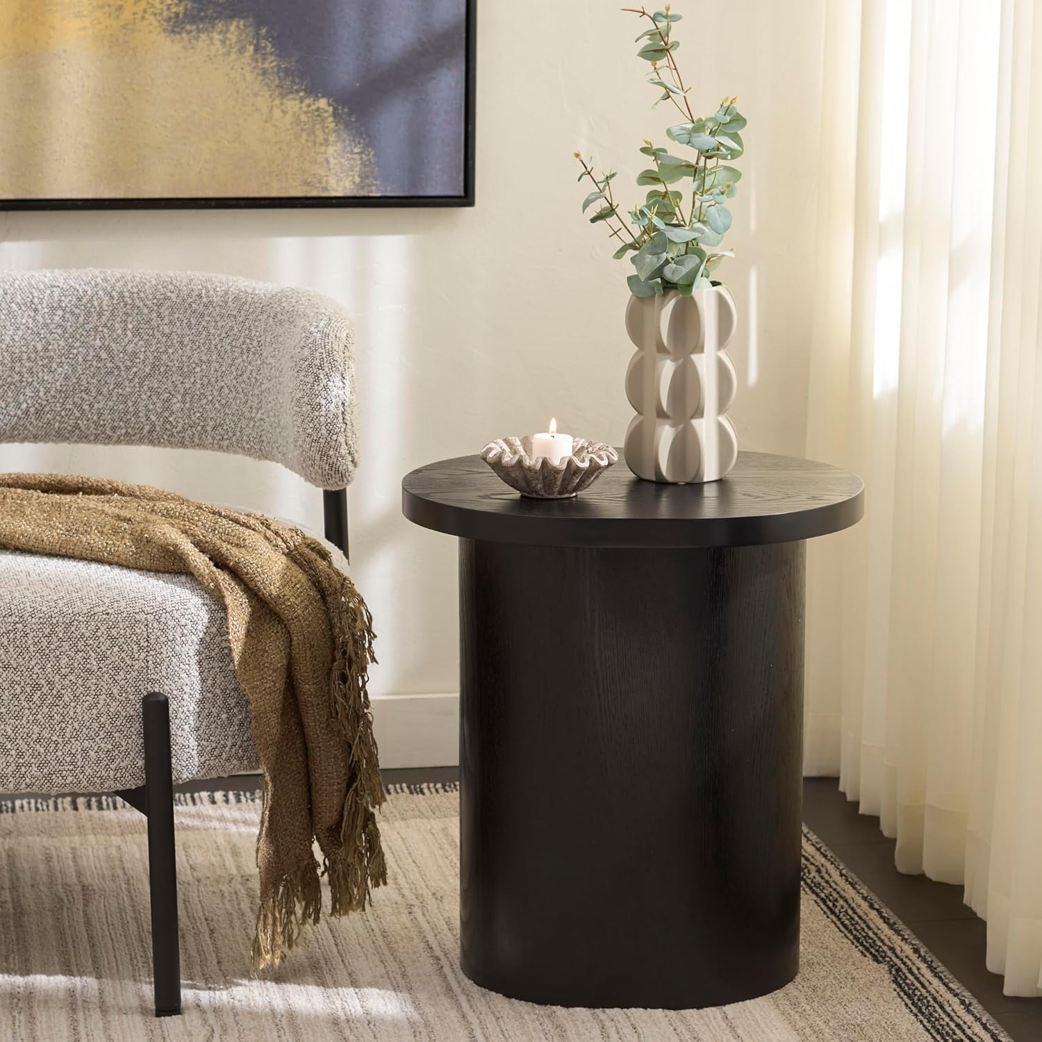 SAFAVIEH Home Collection - Ekon Round Pedestal End Table, Modern Black Finish, Fully Assembled (ACC2301A)