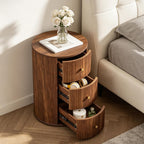 FurSch Fully Assembled Round End Table, Fluted Mid Century Side Table with 3 Storage Drawers for Living Room, Bedroom, Couch (Walnut-1 pc)