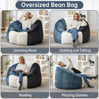Swivel Giant Bean Bag Chair for Adults, Oversized Corduroy Boneless Chair Plush Round Soft Floor Chair Beanbag Sofa Lounge for Living Room, Bedroom, Game Room, Blue and Grey