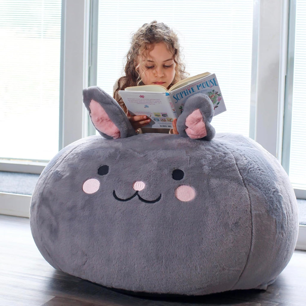 Furry Bean Bag Cover, Faux Fur Bean Bag Chair Cover for Kids, Teens and Adults 32x32x18in (Fluffy Bunny)