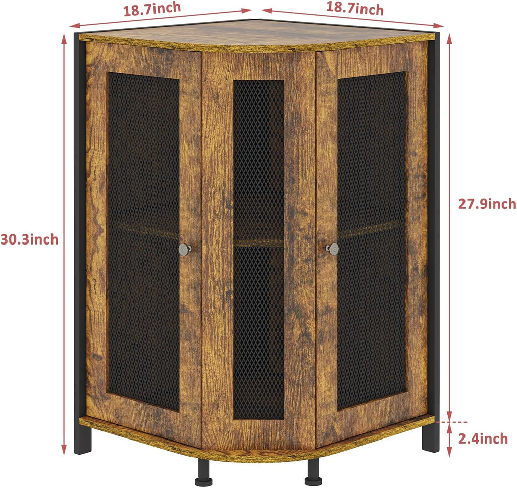 keomaisyto Coffee Bar Cabinet, 3-Tier Corner Coffee Cabinet with Storage Shelf & 18.7" Countertop, Rustic Wood Corner Bar Station with Magnetic Door for Kitchen/Entrance/Living Room/Dining Room