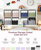 12x12 Storage Cube Bins, 6 Pack Reinforced Bottom Cardboard Foldable Box, Organizer for Closet Shelves, Heavy Home Storage Baskets (White Pink)