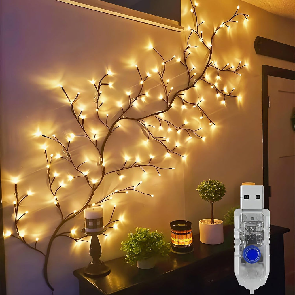 Enchanted Willow Vine Lights for Wall - 1.5m (5ft) with 72 LEDs, 8-Mode led Twinkling Tree Branch Light for Living Room, Bedroom Home Decor, Holiday Decor and Party Ambiance, Yellow