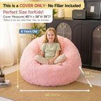 Pink fluffy bean bag chair covers (No Filler), comfy Plush Pink bean bag chair Cover for bedroom, stuffed animal Storage, kids adults teens girls bean bag chairs, Anti-Slip