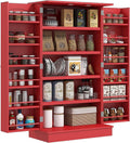 41" Kitchen Pantry Storage Cabinet, Red, with Double Doors, 12 Interior Shelves, Adjustable Shelves for Dishes and Cookbooks