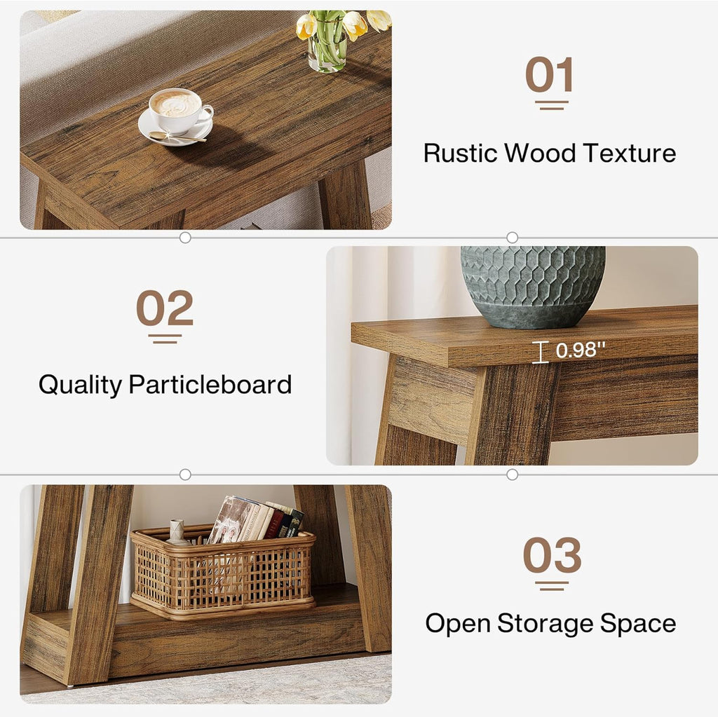 Tribesigns Wood End Table, Small Side Table with 2 Storage Shelves, Rustic Accent Narrow Nightstand for Living Room, Bedroom (1, Rustic Brown)