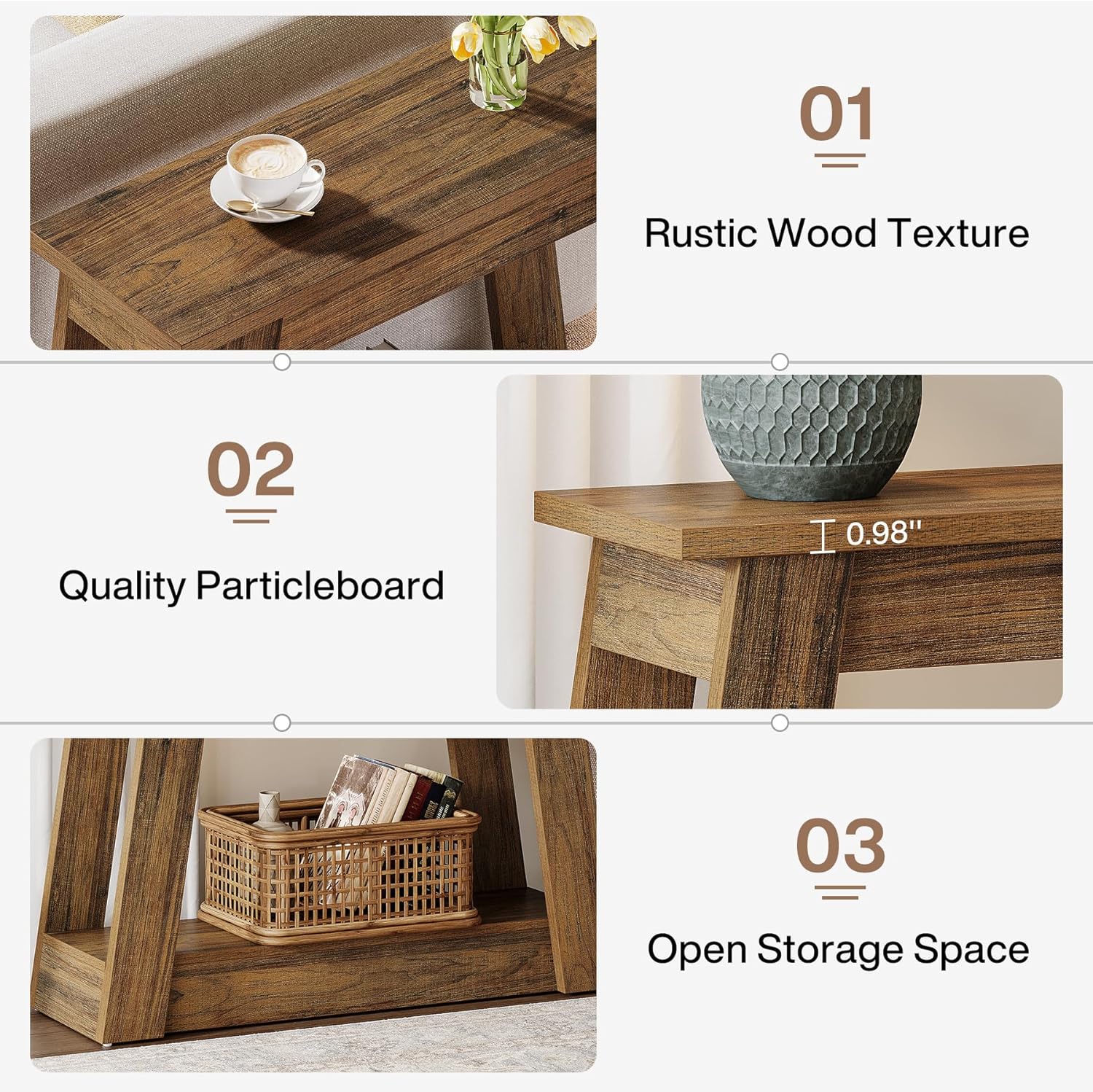 Tribesigns Wood End Table, Small Side Table with 2 Storage Shelves, Rustic Accent Narrow Nightstand for Living Room, Bedroom (1, Rustic Brown)