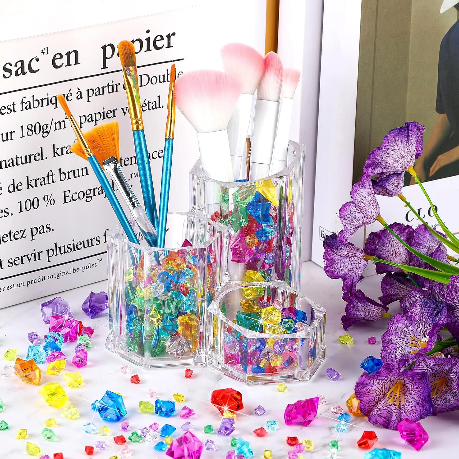 Syhood 570 Pcs 5 Sizes Multicolor Fake Acrylic Gems Crushed Ice Rocks Plastic Gemstones Pirate Treasure for Crafting Vase Fillers Table Scatter Sensory Bin Fillers Spring Centerpieces Decoration