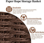 OIAHOMY Scalloped Wicker Baskets, Hand-woven Storage Baskets with Built-in Handles, Paper Rope Shelf Baskets for Organizing and Decoration, Set of 3-Brown