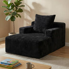 Chaise Lounge Chair, Plush Velvet Corduroy Boneless Sofa Bed for Kids, Teens & Adults, Compact Deep Seat for Bedroom Playroom Dorm & Small Apartment, 33D Foam, Anti-Skid, Black