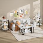 AWQM Faux Marble Table Set,Coffee Table & 2 Side Table, Faux Marble Tabletop and Metal Frame, 3 Piece Table Sets, for Living Room Apartment,White & Black