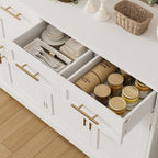 HOSTACK 60" Large Buffet Sideboard with Storage, 36" Tall Kitchen Buffet Storage Cabinet with 4 Drawers, Modern Coffee Bar Cabinet with Gold Handles, Long Sideboard Buffet Table for Kichen, White