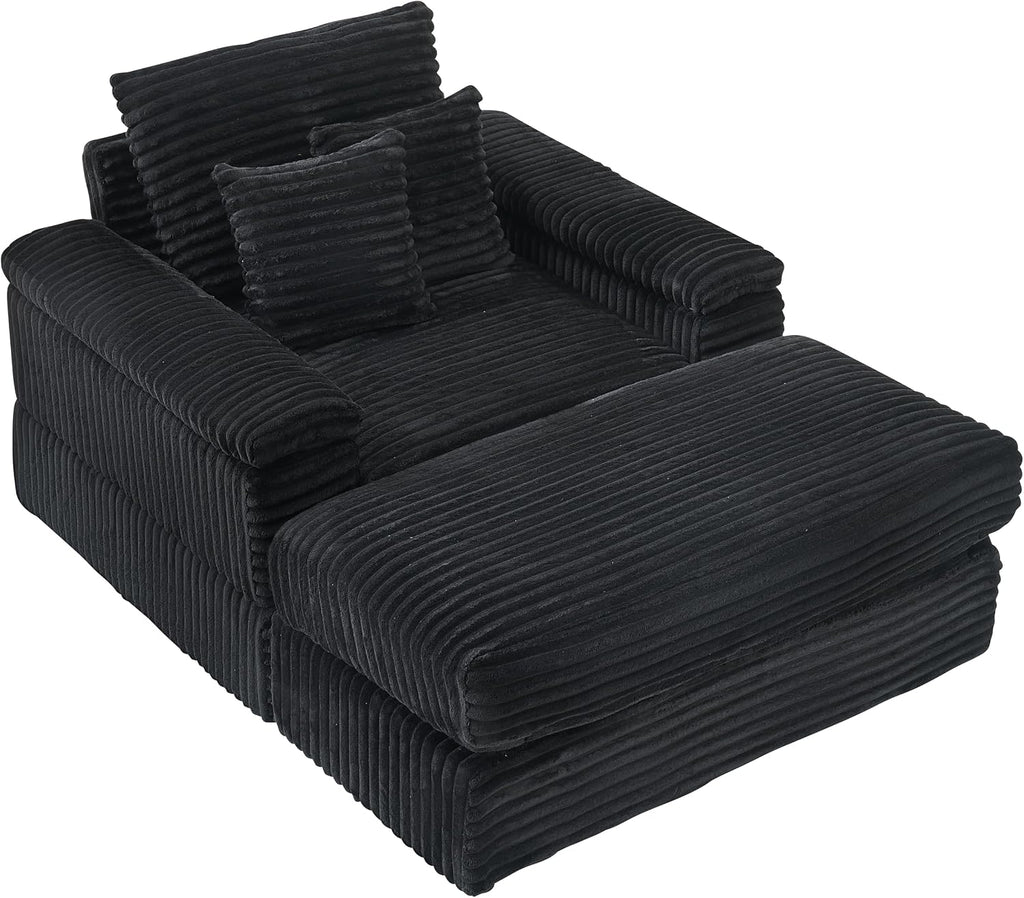 Eafurn 43.3" Oversized Accent Chaise Lounge Chair with Ottoman, Modern Corduroy Upholstered Convertible Recliner Armchair Sleeper Lounge Chair with Wood Frame for Living Room Apartment