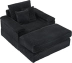 Eafurn 43.3" Oversized Accent Chaise Lounge Chair with Ottoman, Modern Corduroy Upholstered Convertible Recliner Armchair Sleeper Lounge Chair with Wood Frame for Living Room Apartment
