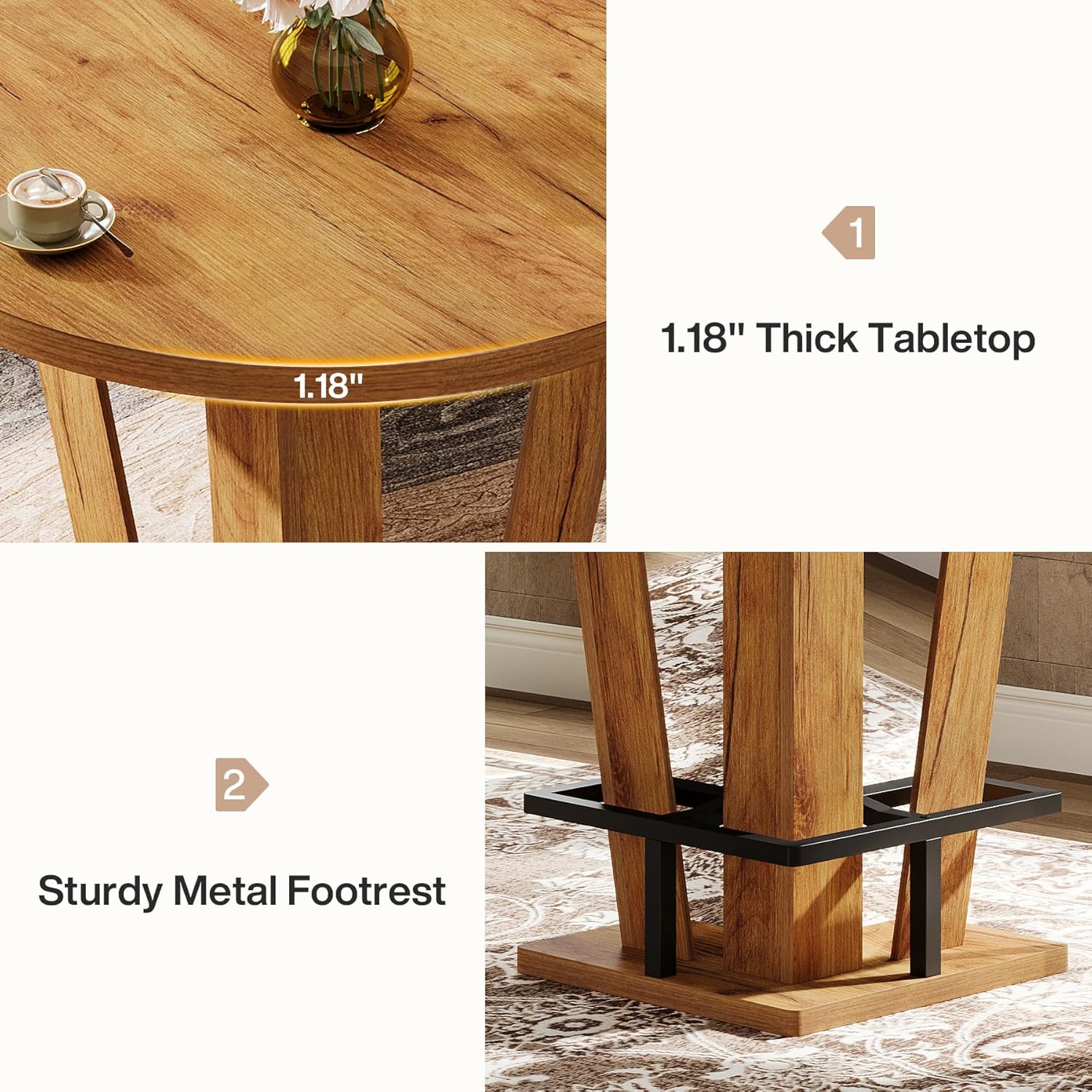 Tribesigns Round Bar Table, 39.4" H Circle High Top Bistro Pub Table with Metal Footrest for Small Spaces, Living Room, Kitchen, Small Space (Only Table)