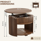 Decofy Round Lift Top Coffee Table with Storage, Fluted Mid-Century Modern Coffee Tables for Living Room, with Hidden Compartment & Open Shelves, for Small Spaces & Home Office(26.77" Walnut)