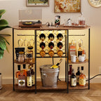 Gintan Wine Bar Cabinet with LED Lights, Mini Wine Bar Cart with Storage and Glass Holder Power Outlet Easy to Assemble, Home Bar Coffee Bar for Liquor, 3-Tier Bar Table for Kitchen&Dining&Living Room