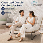 SWITTE Outdoor Papasan Loveseat, Oversized Double Wicker Egg Chair with Cushion, All-Weather Rattan 2-Seater Patio Lounge Chair for Balcony, Backyard, Poolside, Porch, Beige