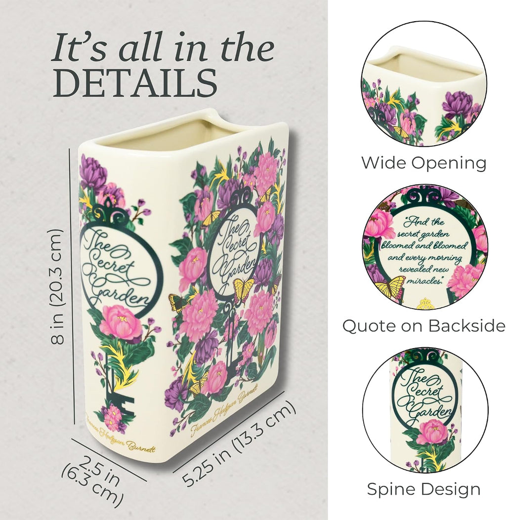 Steel Mill & Co Original Large Book-Shaped Decorative Vase, Ceramic Vases for Home Decor, Cute Bookshelf Decor, Unique Vase for Book Lovers (The Secret Garden - Collector's Edition)