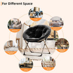 IDEALHOUSE Comfy Folding Padded Saucer Chair, Folding Circle Chair with Metal Frame, Soft Moon Chair for Bedroom, Dorm Rooms, Apartments, Lounging, Garden and Courtyard, Black
