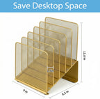 LEKETREE File Organizer for Desk, File Folder Organizer with 5-Section Vertical Rack, Suitable for Home Office Document Organization and Storage(Gold)