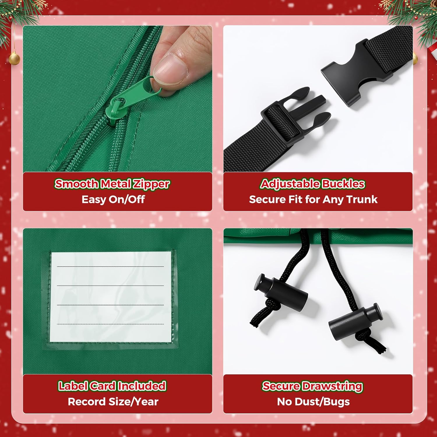 Christmas Tree Cover - 420D Waterproof Oxford Cloth Storage Bag for 4-6 FT Christmas Trees, Metal Zipper & Adjustable Straps (66" H x 50" W)
