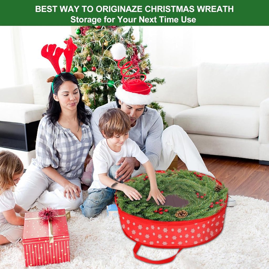 Christmas Wreath Storage Container - 30 Inch Wreath Storage Organizer bag -Durable Handles - Holiday and Seasonal Wreath Storage Bags - 1 Pack