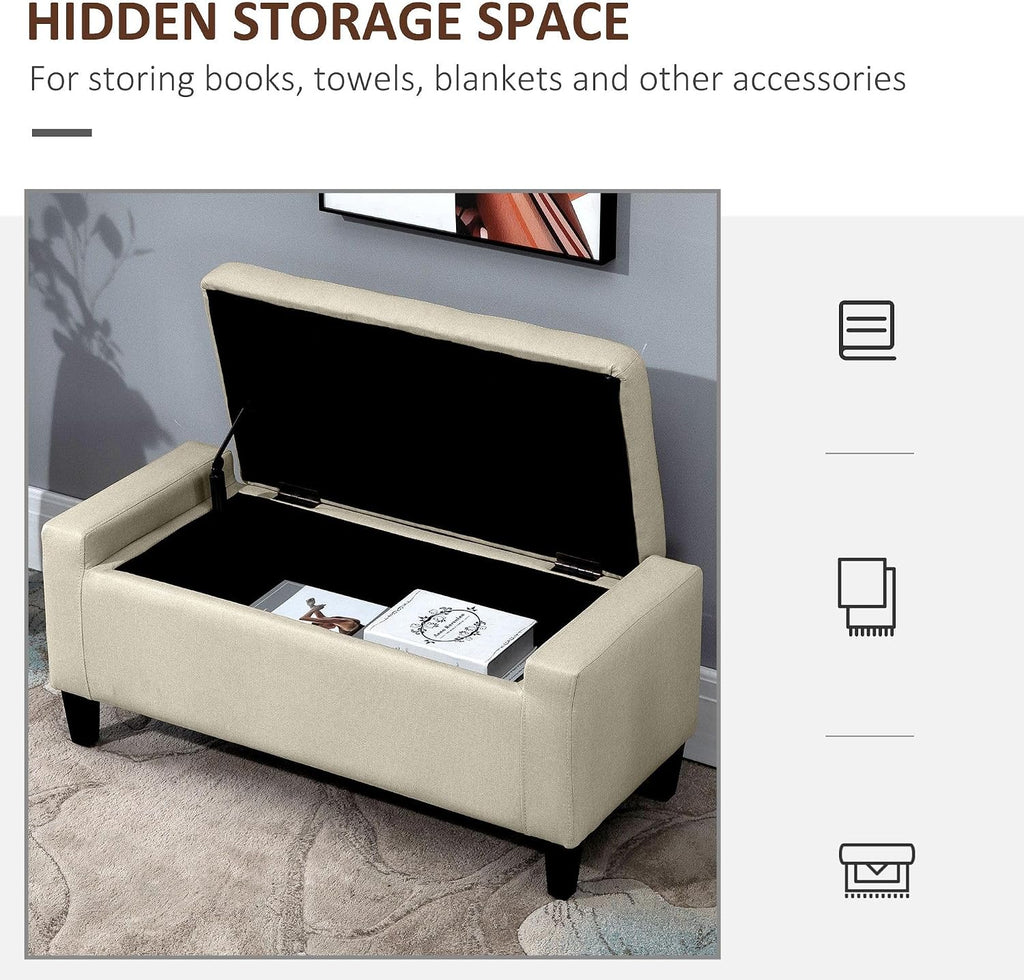 Classic Linen Tufted Storage Ottoman Bench Lift Top Beige Sophisticated Style Fabric Comfortable Seating Durable FFor rame