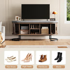Decofy Storage Bench with Cushion and Sliding Doors, 47.2 Inch Large Entryway Shoe Bench with Sturdy Metal Feet, Multi-Functional for Entrance Hall, Bedroom, Living Room (Walnut)