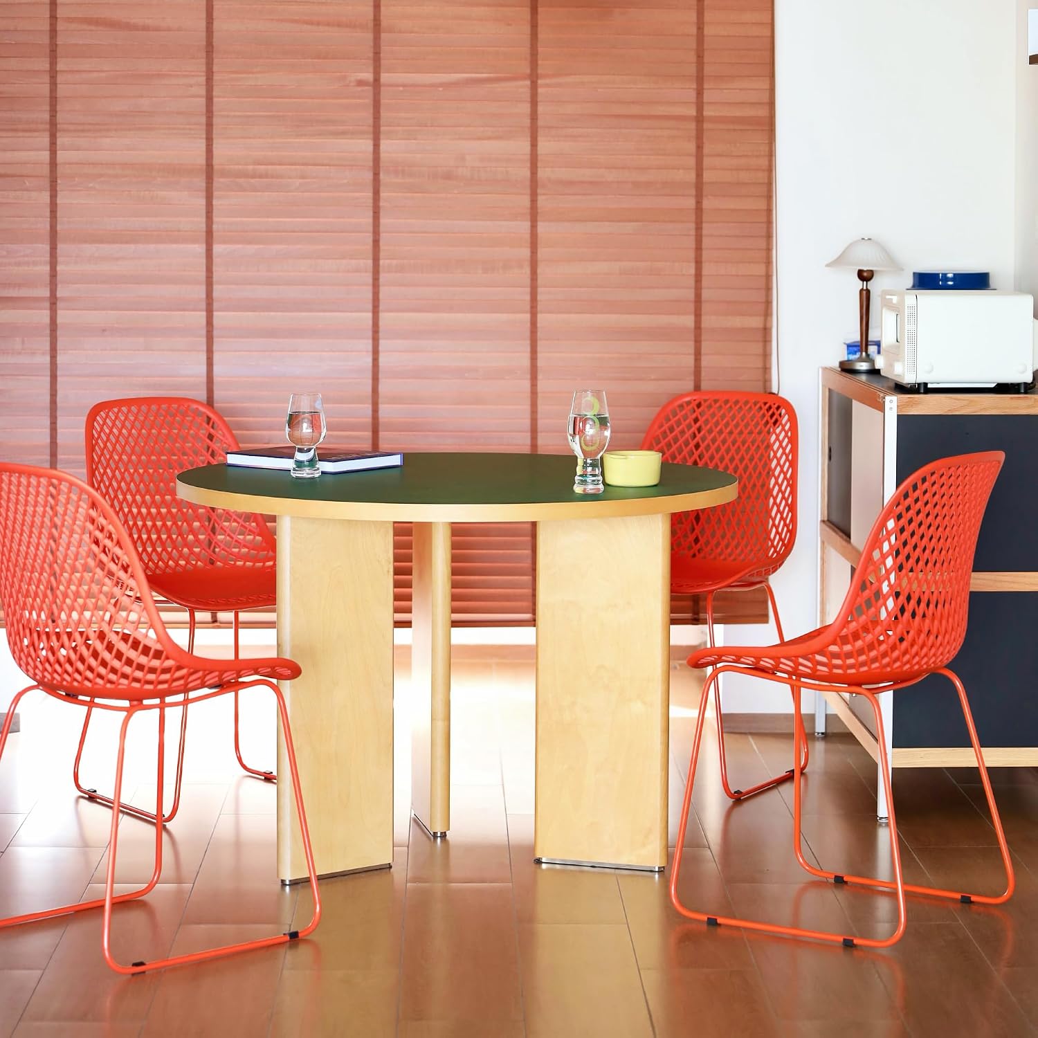 Modern Dining Chairs Set of 4, Stable Plastic Kitchen Chairs with Metal Sled Base for Dining Room (Blood Orange)