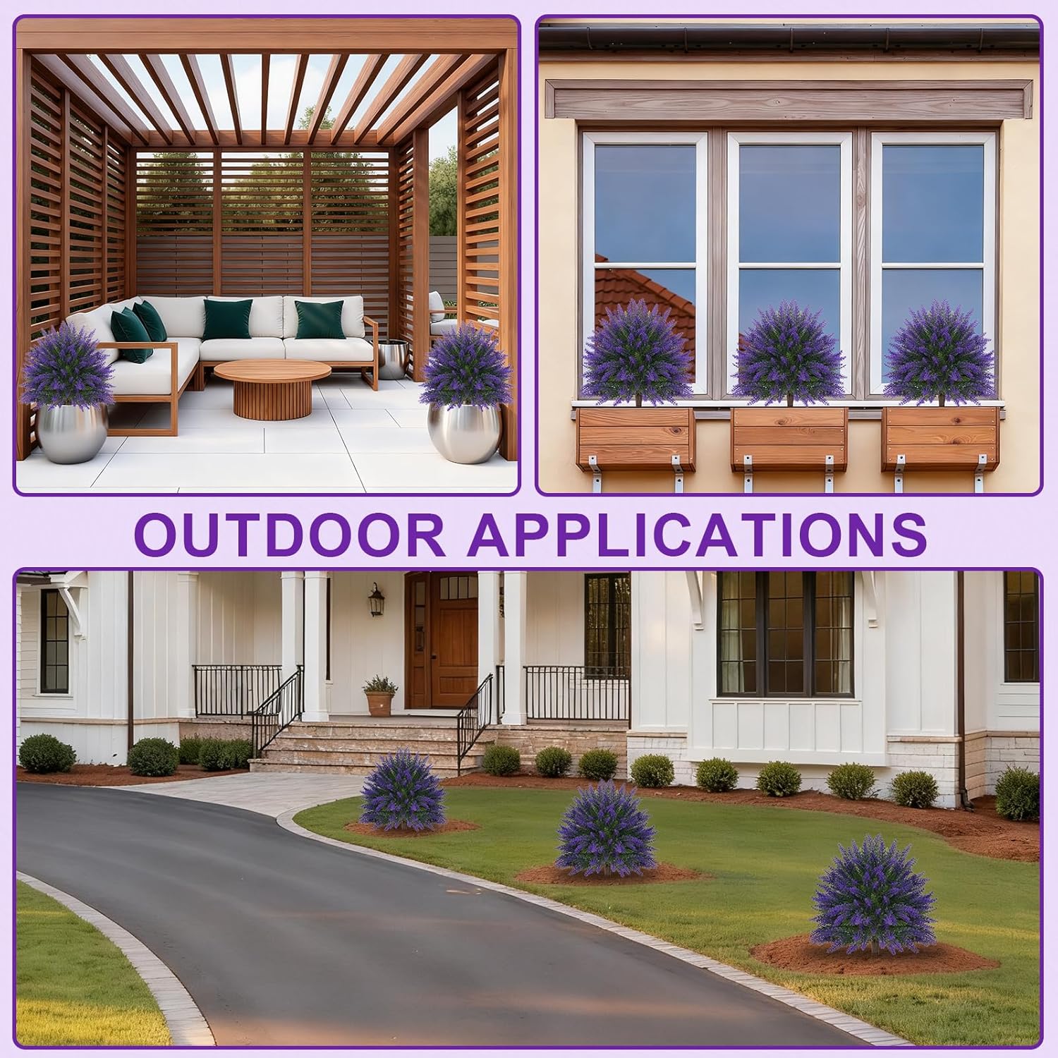 Artificial Lavender Topiary for Outdoors 2 Set of 16'' UV Resistant Evergreen Fake Shrubs Bushes with Ground Spike Topiary Ball Faux Plants for Outdoor Indoor Front Porch Garden