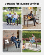 VEVOR Outdoor Bench, 46 inch, Carbon Steel Metal Frame with PVC Mesh Pattern Backrest and Round Edge Armrests, Weatherproof Outside Bench for Patio, Garden, Park, Yard, Front Porch, Antique Bronze