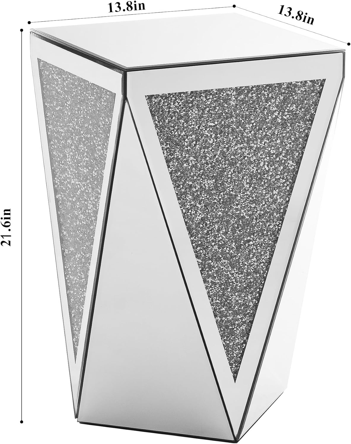 Crystal Mirrored Side Table, Living Room Side Table Sofa Couch Side Tables, Mid Century Modern End Table Accent Table, Small End Table Bedside Tables Mirrored Nightstand for Bedroom Corner
